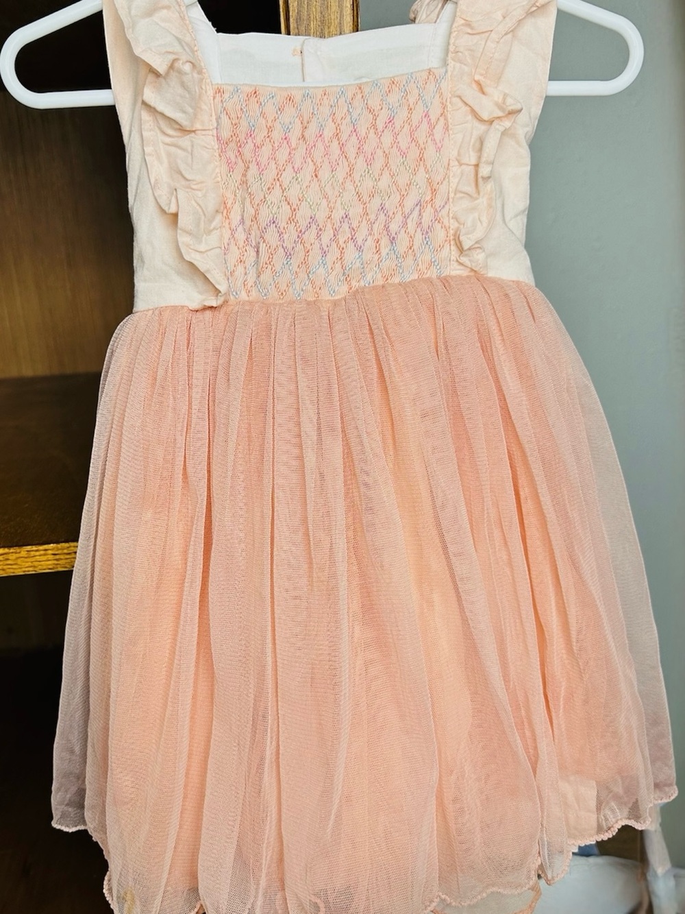 Well Dressed Wolf Peach Tulle Smocked Dress